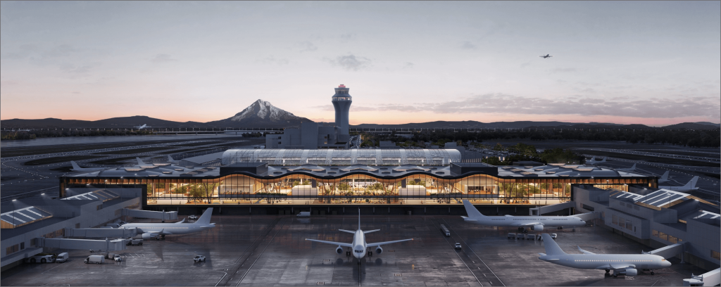 Representación de la terminal principal ampliada en el PDX, inaugurada en 2024.